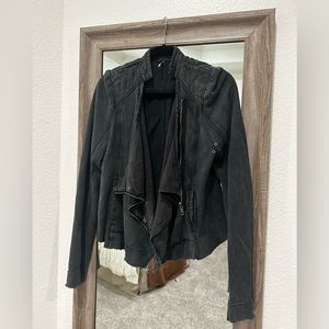 Free People Moto jacket, cloth distressed black-charcoal